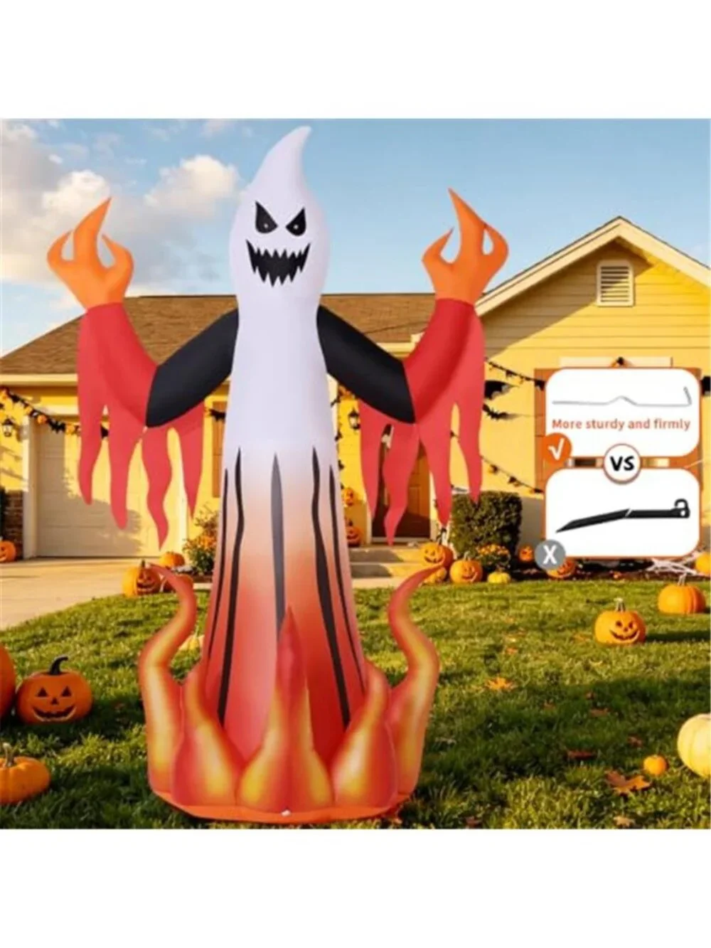 Halloween Inflatables 8FT Scary Ghost with Flames for Outdoor Yard Decor